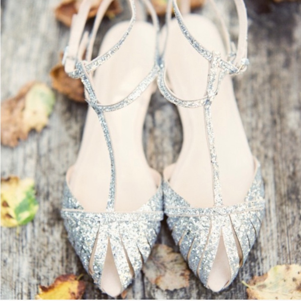 Sliver Glitter Wedding T Strap for Bridesmaid Flat - Picture 2 of 8